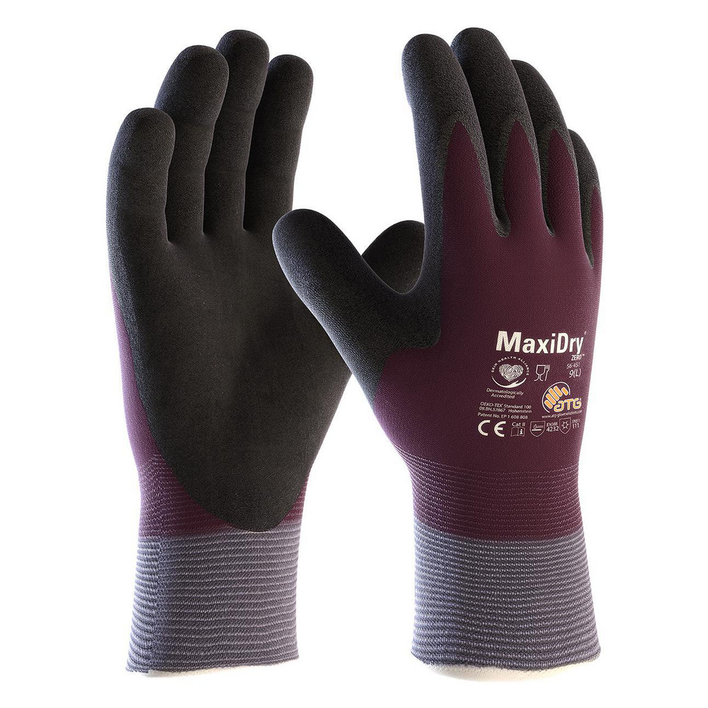 Work Gloves: ATG 56-451, Size Medium, Micro-Foam Nitrile-Coated Nylon, General Purpose - Purple, Nylon & Elastane Lined, Foam Grip, Pair,   FDA Approved   Lint Free