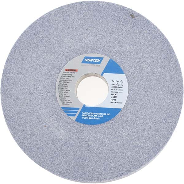 Norton 66252942835 Surface Grinding Wheel: 7" Dia, 1-1/4" Thick, 1-1/4" Hole, 60 Grit, J Hardness Image