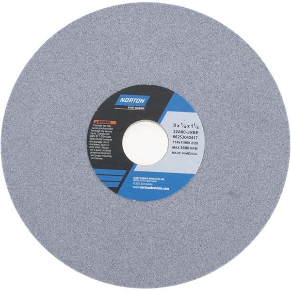 Norton 66253043417 Surface Grinding Wheel: 8" Dia, 1/4" Thick, 1-1/4" Hole, 60 Grit, J Hardness Image