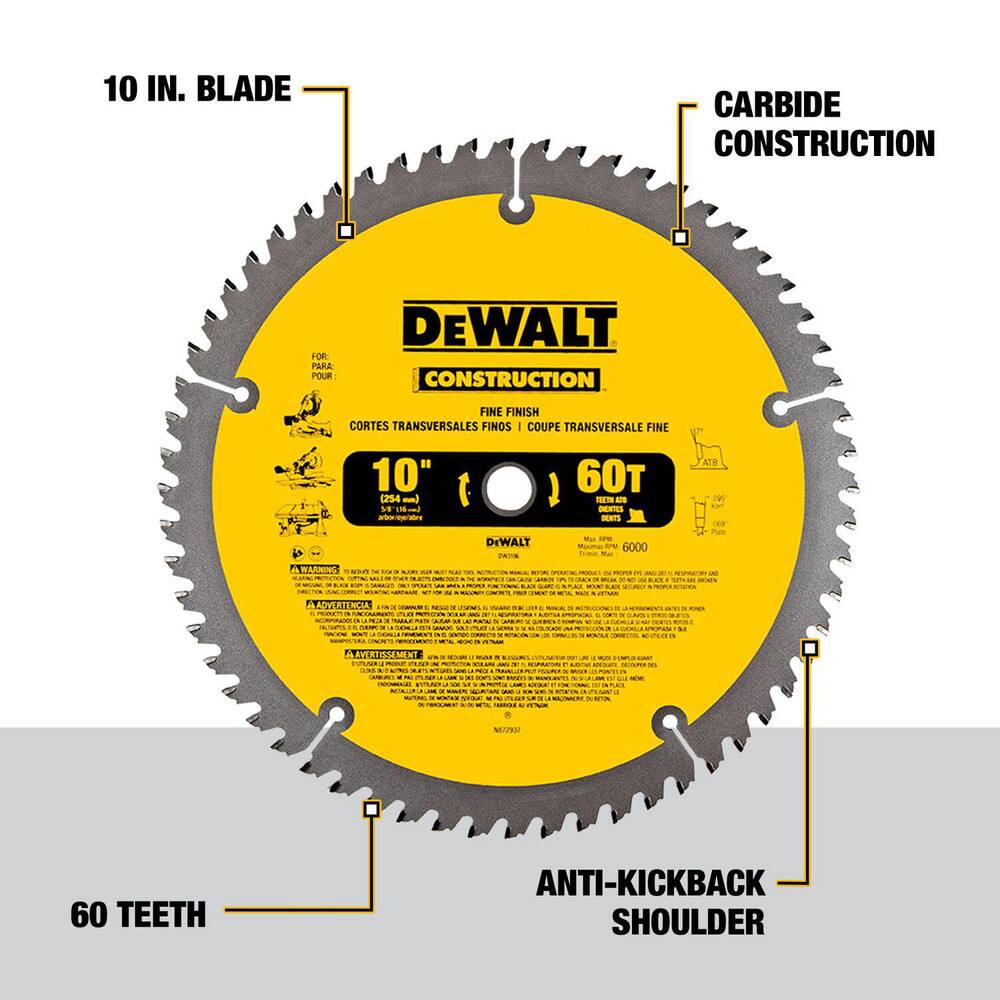 Wet & Dry-Cut Saw Blades; Blade Diameter (Inch): 10 ; Blade Material: Carbide ; Blade Thickness (Decimal Inch): 0.0710 ; Arbor Hole Diameter (Inch): 5/8 ; Number of Teeth: 60 ; Arbor Style: Round