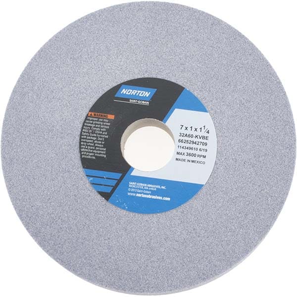 Norton 66252942709 Surface Grinding Wheel: 7" Dia, 1" Thick, 1-1/4" Hole, 60 Grit, K Hardness Image