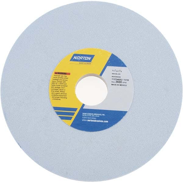 Norton 66252940204 Surface Grinding Wheel: 7" Dia, 1/2" Thick, 1-1/4" Hole, 100 Grit, J Hardness Image