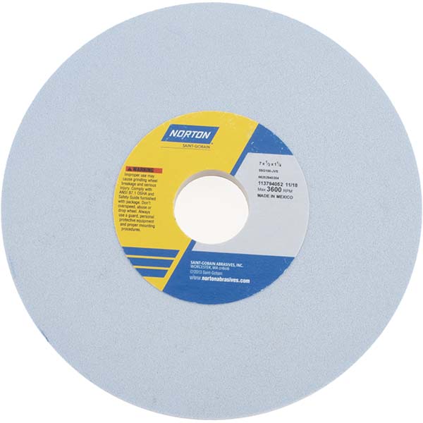 Surface Grinding Wheel: 7" Dia, 1/2" Thick, 1-1/4" Arbor, 100 Grit - Type 1, Ceramic, Vitrified Bond, Fine Grade