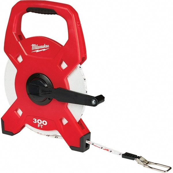 Tape Measure: 300' Long, 1/2" Width, White Blade