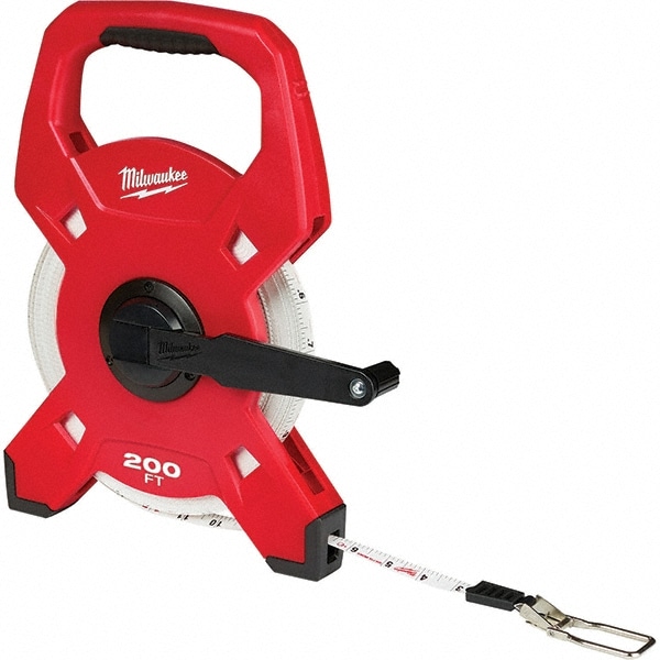 Tape Measure: 200' Long, 1/2" Width, White Blade