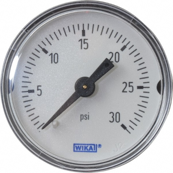 Wika 9690217 Pressure Gauge: 1-1/2" Dial, 0 to 30 psi, 1/8" Thread, NPT, Center Back Mount Image