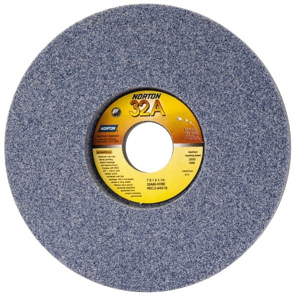 Norton 66252942697 Surface Grinding Wheel: 7" Dia, 1" Thick, 1-1/4" Hole, 60 Grit, H Hardness Image