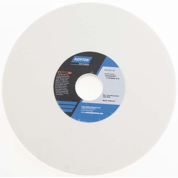 Norton 66253043877 Surface Grinding Wheel: 8" Dia, 1/2" Thick, 1-1/4" Hole, 100 Grit, K Hardness Image