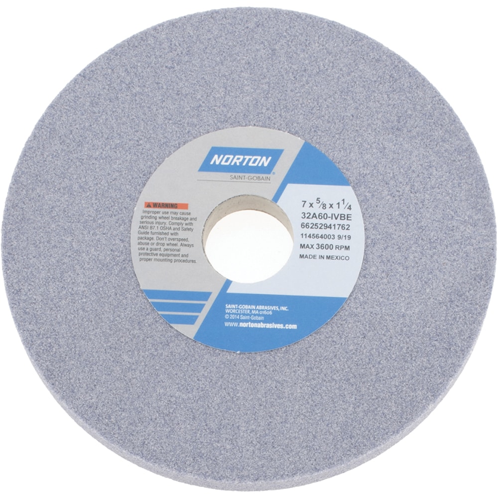 Norton 66252941762 Surface Grinding Wheel: 7" Dia, 5/8" Thick, 1-1/4" Hole, 60 Grit, I Hardness Image