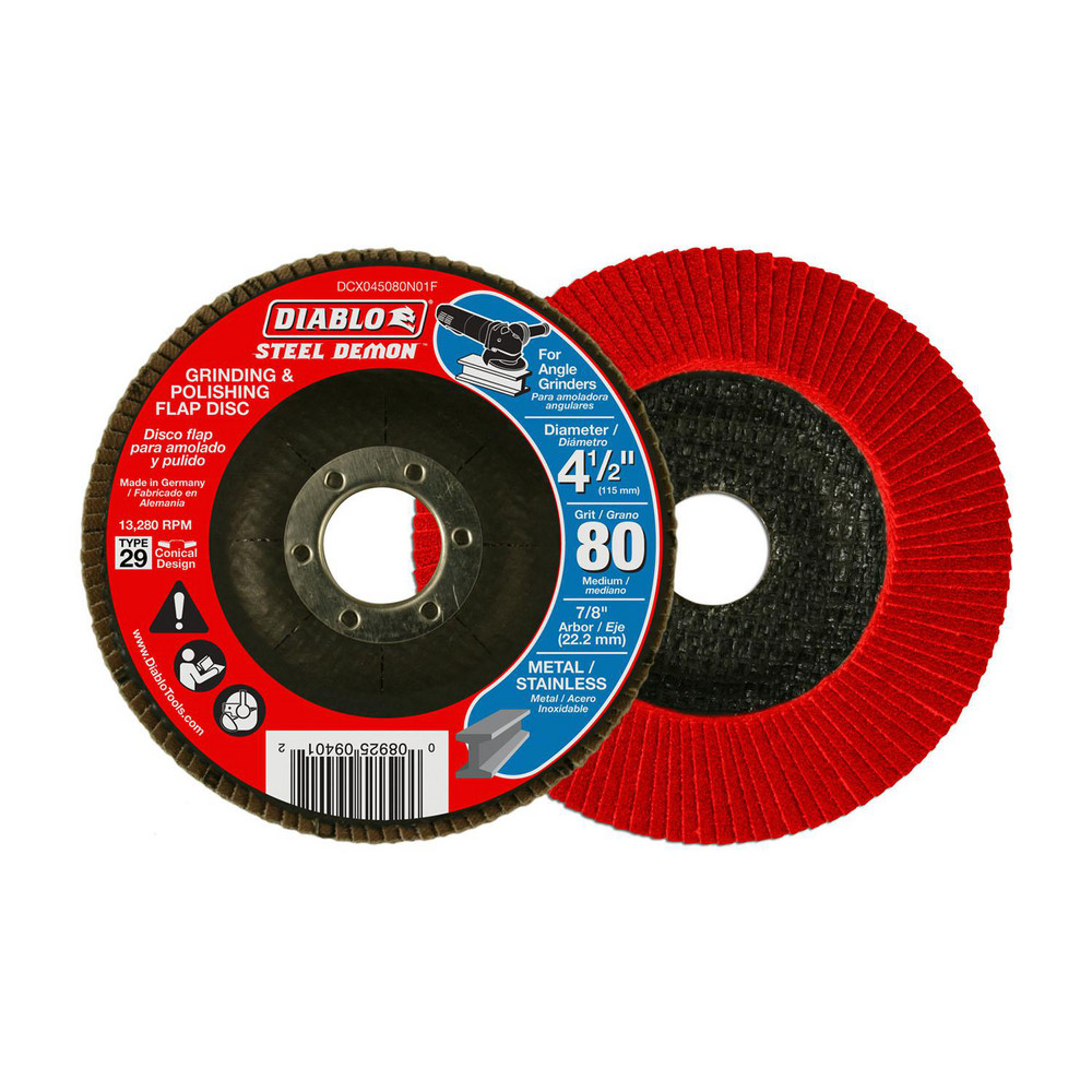 DIABLO Flap Disc 41/2" Dia, 7/8" Hole, 80 Grit, Zirconium, Type 29