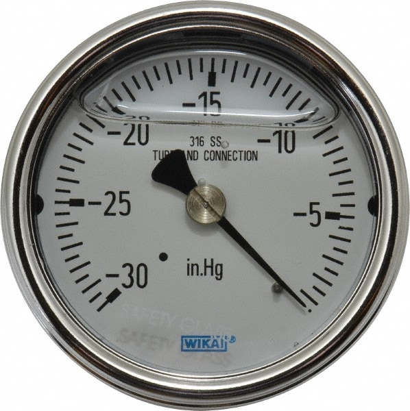 Wika 9832020 Pressure Gauge: 2-1/2" Dial, 1/4" Thread, Center Back Mount Image