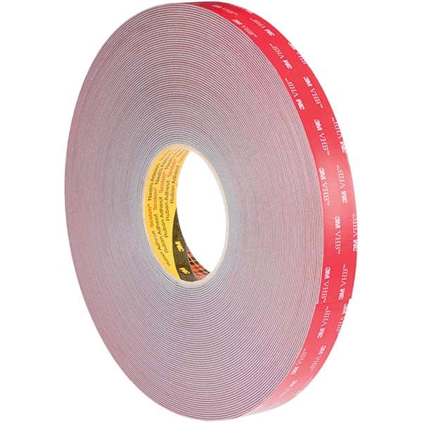 Gray Double-Sided Polyethylene Foam Tape: 1/2" Wide, 36 yd Long, 45 mil Thick, Acrylic Adhesive