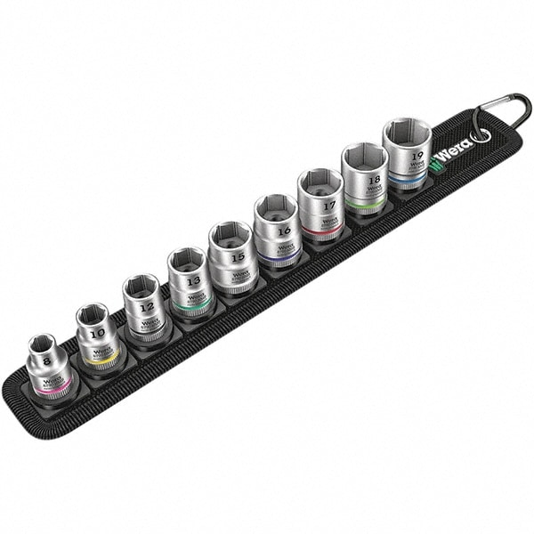 Wera 5003973001 Hex Bit Socket Set: 3/8" Drive, 9 Pc, 8 to 19 mm Hex 