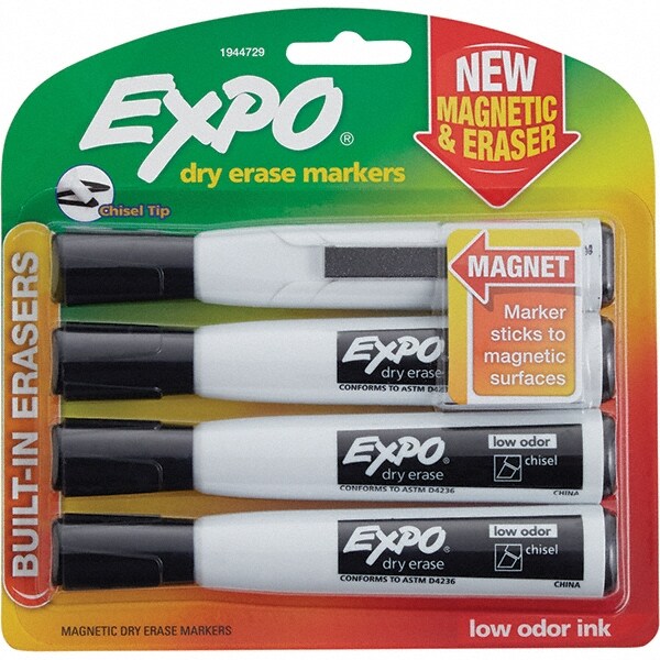 Dry Erase Markers & Accessories; Display/Marking Boards Accessory Type: Dry Erase Markers ; For Use With: Dry Erase Marker Boards ; Detailed Product Description: Expo Magnetic Dry Erase Marker with Eraser 4/Pk ; Color: Black