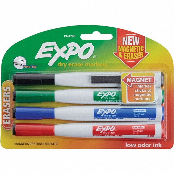 Dry Erase Markers & Accessories; Display/Marking Boards Accessory Type: Dry Erase Markers ; For Use With: Dry Erase Marker Boards ; Detailed Product Description: Expo Magnetic Dry Erase Marker with Eraser Fine Tip 4/Pk ; Color: Black; Red; Blue; Green