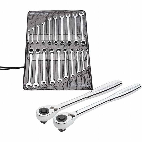 Ratcheting Combination Wrench Set: 20 Pc, 1" 1/2" 11/16" 13/16" 15/16" 3/4" 3/8" 5/8" 7/8" & 9/16" Wrench, Inch & Metric