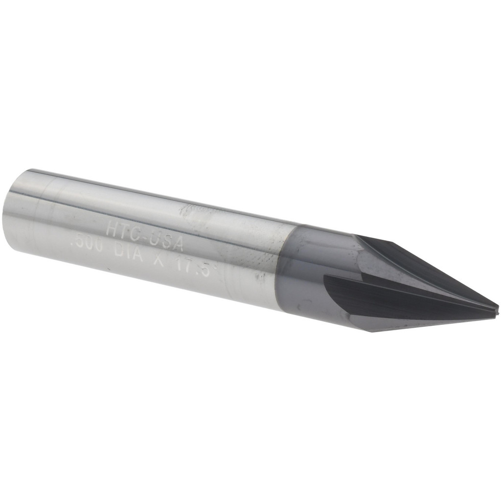 Harvey Tool Chamfer Mill: 1/2" Dia, 35 deg, 4 Flute, 1/2" Shank Dia, Solid Carbide, Single End - 3" OAL, AlTiN Coated | Part #18318-C3