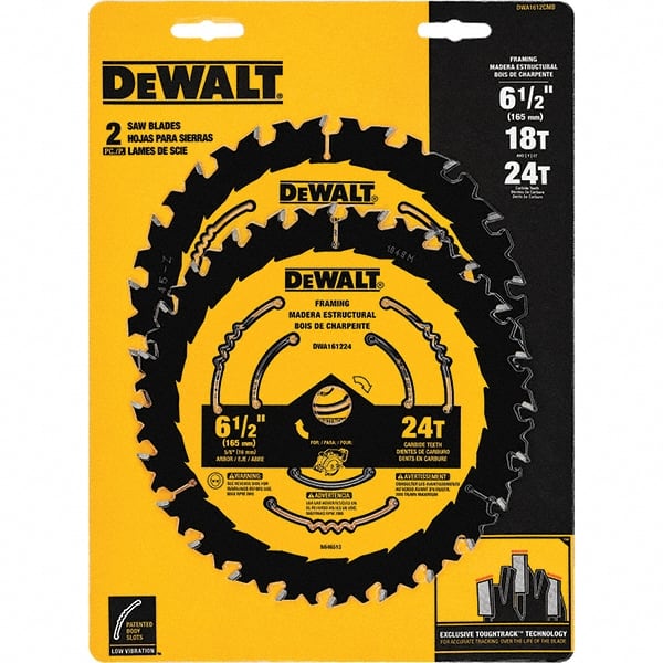 Dewalt DWA1612CMB Wet & Dry Cut Saw Blade: 6-1/2" Dia, 5/8" Arbor Hole, 0.065" Kerf Width, 18 & 24 Teeth 