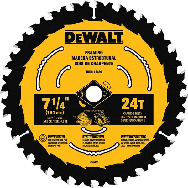 Dewalt DWA1714243 Wet & Dry Cut Saw Blade: 7-1/4" Dia, 5/8" Arbor Hole, 0.065" Kerf Width, 24 Teeth 