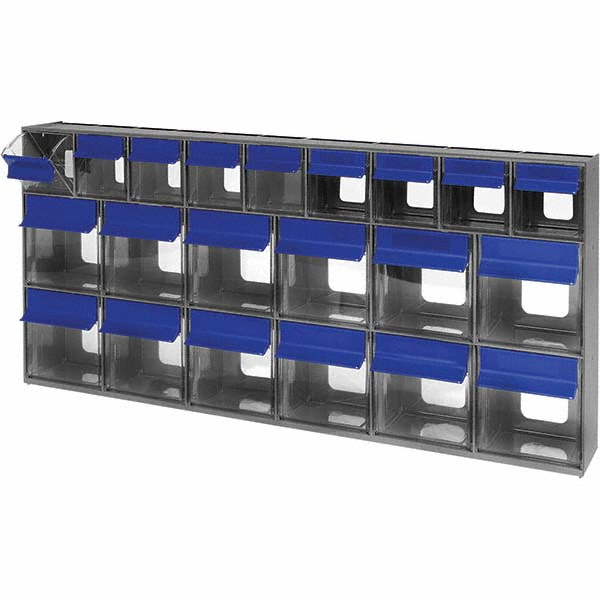 Compartment Storage Boxes & Bins; Type: Tip Out Bin Set; Number of Compartments: 21.000; Overall Width: 23-5/8 in; Overall Depth: 3-5/8; Overall Height (Inch): 11.0156; Color: Gray; Material: Polypropylene; Compartment Width: 2-3/16; Compartment Depth: 1-3/4; Compartment Height: 2-1/2