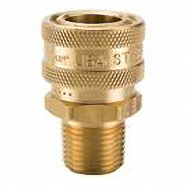 Hydraulic Quick Connect Hose Coupling, Brass Body, Sleeve Lock, 3/8"-18 Thread Size, ST Series