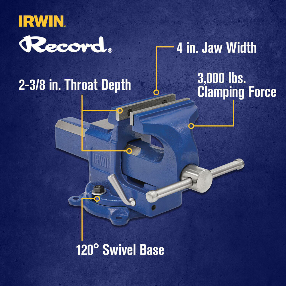 Irwin Bench Vises; Jaw Width 4 in; Jaw Opening Capacity 4.25 in