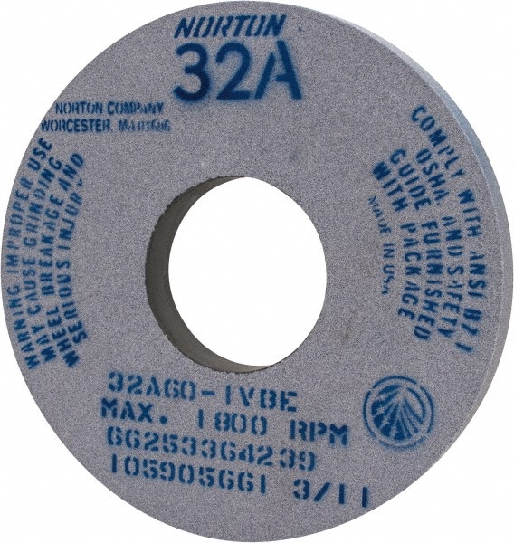 Norton 66253364239 Surface Grinding Wheel: 14" Dia, 1-1/2" Thick, 5" Hole, 60 Grit, I Hardness Image