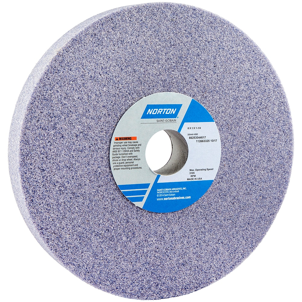 Norton 66253044617 Surface Grinding Wheel: 8" Dia, 1" Thick, 1-1/4" Hole, 46 Grit, I Hardness Image