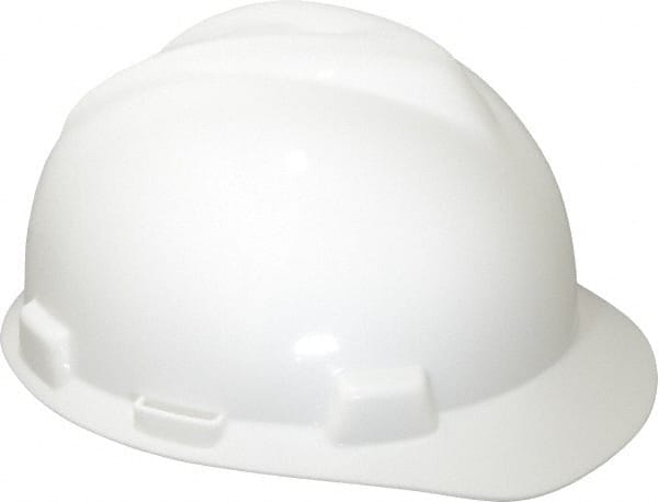 MSA 463942 Hard Hat: Impact Resistant, V-Gard Slotted Cap, Type 1, Class E, 4-Point Suspension 
