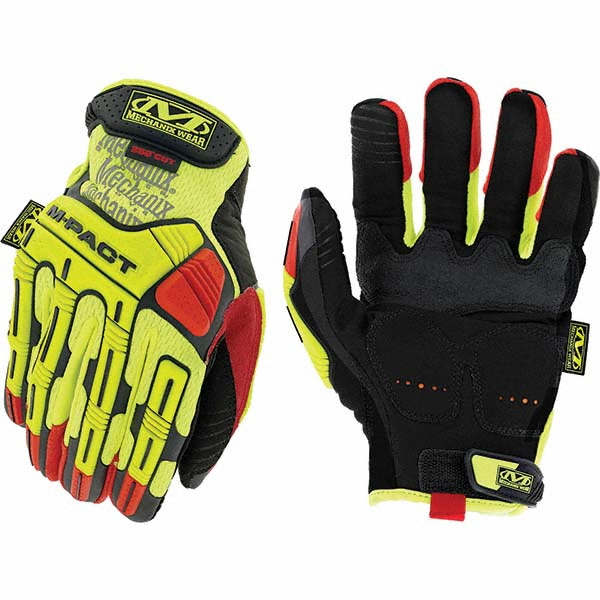 Cut-Resistant Gloves: Mechanix Wear SMP-X91, Size Large, ANSI Cut A4, ANSI Puncture 0, D3O & TrekDry Lined, Synthetic Leather - Black, High-Visibility Yellow & Red, Padded Palm Grip, Pair,   High Visibility   ANSI Abrasion 0