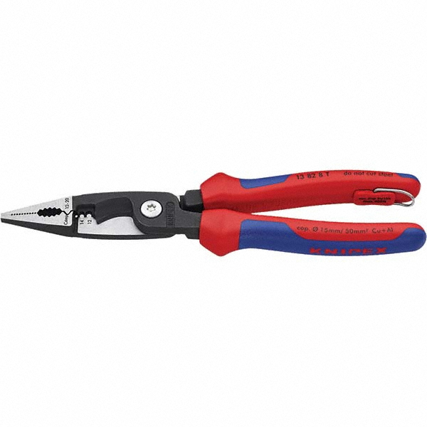 Knipex 8.35" OAL 12, 14 AWG Capacity Electrician Pliers - 17mm Jaw Width | Part #13 82 8 T BKA