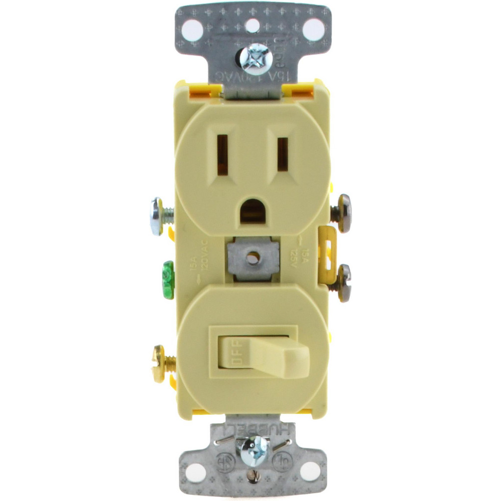 Combination Wall Switch & Receptacles; Combination Switch/Receptacle Type: Combination Outlet & Switch; Number of Outlets: 1; Number of Switches: 1; Number of Lights: 0; NEMA Configuration: 5-15R; Grounding Style: Self-Grounding; Amperage: 15 A; Voltage: 120 V ac; Grade: Residential
