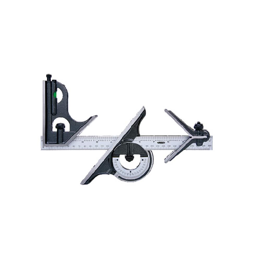 Insize USA LLC 2278-180E Combination Square Sets; Number of Pieces: 4 ; Blade Length (Inch): 12 ; Blade Length (Decimal Inch): 12.0000 ; Graduation Style: Inch ; Graduation (Inch): 1/8; 1/16 (Face); 1/32; 1/64 ; Head Type: Center; Protractor; Square 