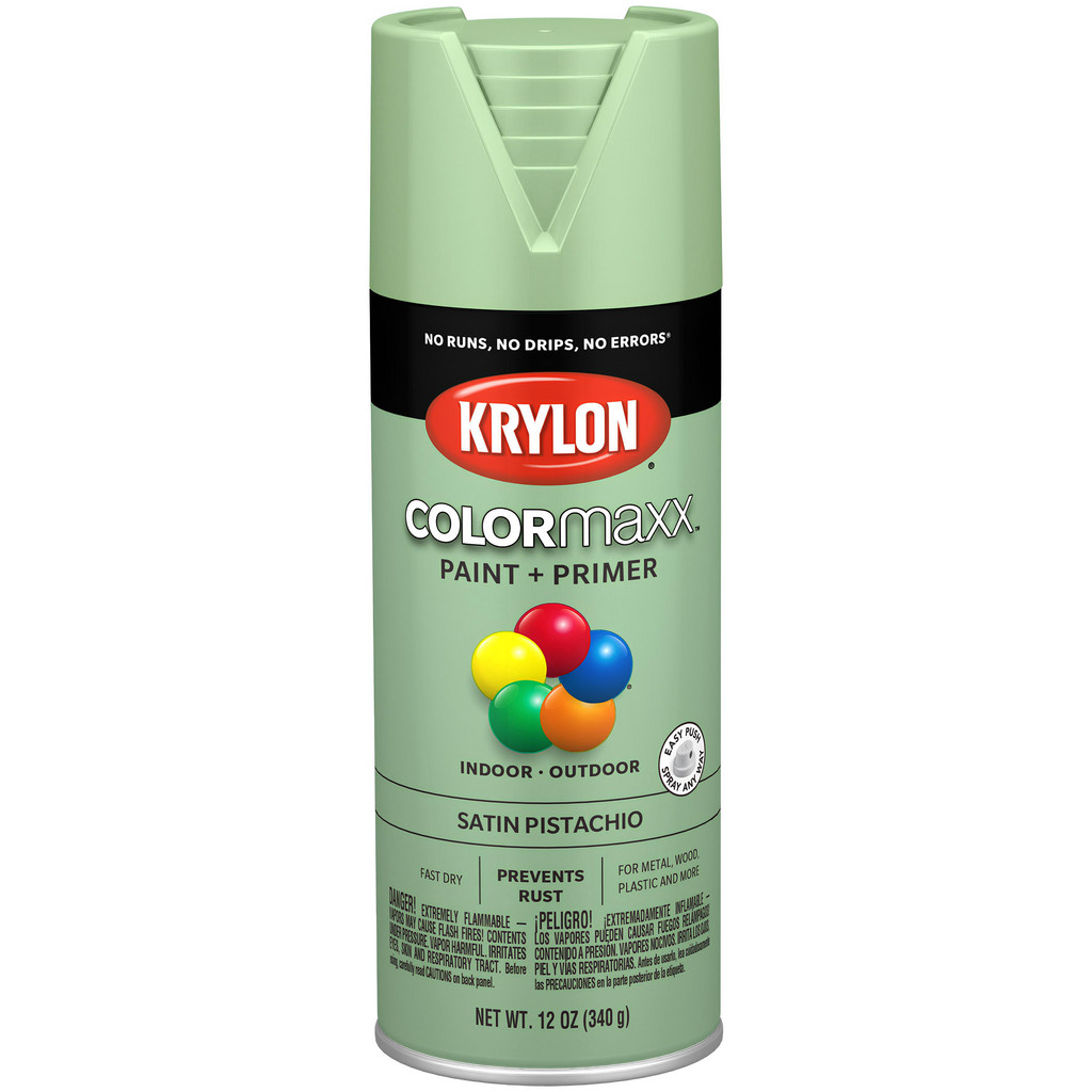 KRYLON Spray Paint: Green, Satin, 12 oz Net Fill, Acrylic Enamel - 16.00 oz Container, Use on Wood, Metal, Wicker, Papier-Mache, Glass, Plaster
