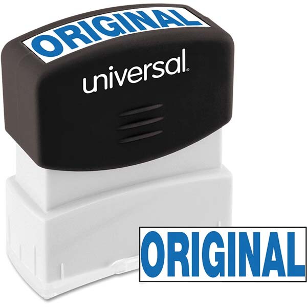 Pre-inked Stock Stamps; Type: Message ; Message: ORIGINAL ; Color: Blue ; Length (Inch): 1.2 ; Width (Inch): 2.3