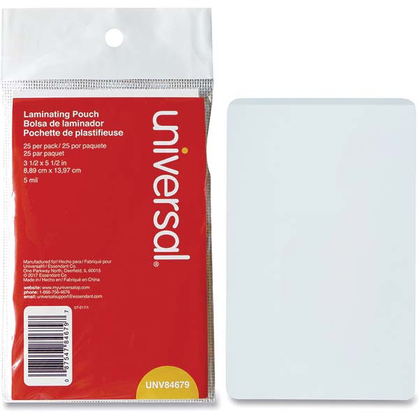 UNIVERSAL Laminating Pouches, 5 mil, 5.5" x 3.5", Matte Clear, 25