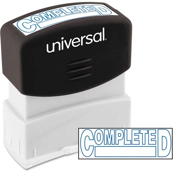 Pre-inked Stock Stamps; Type: Message ; Message: COMPLETED ; Color: Blue ; Length (Inch): 1.2 ; Width (Inch): 2.3