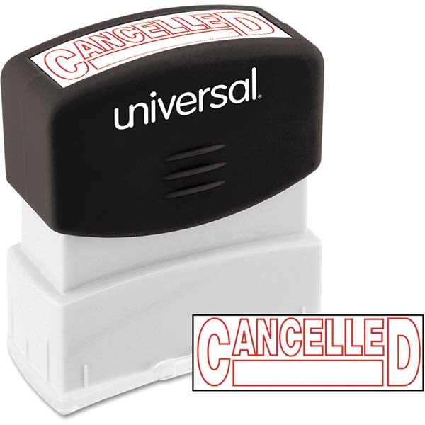 Pre-inked Stock Stamps; Type: Message ; Message: CANCELLED ; Color: Red ; Length (Inch): 2.5 ; Width (Inch): 1.25