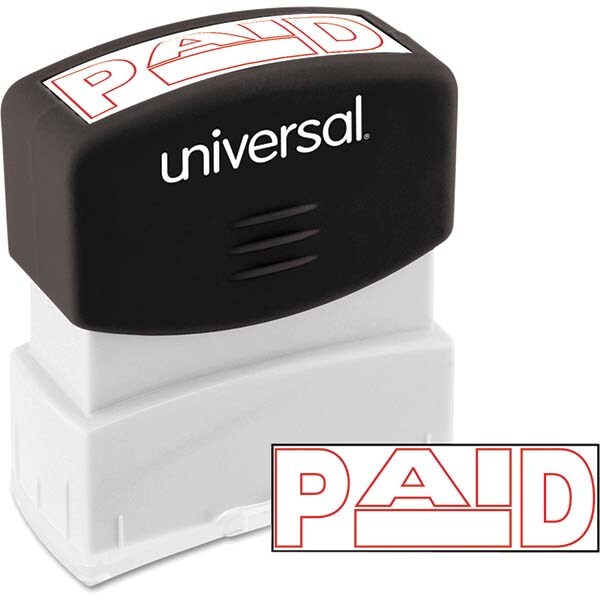 Pre-inked Stock Stamps; Type: Message ; Message: PAID ; Color: Red ; Length (Inch): 1.2 ; Width (Inch): 2.3