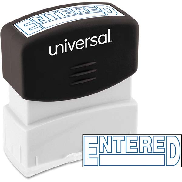 Pre-inked Stock Stamps; Type: Message ; Message: ENTERED ; Color: Blue ; Length (Inch): 1.2 ; Width (Inch): 2.3
