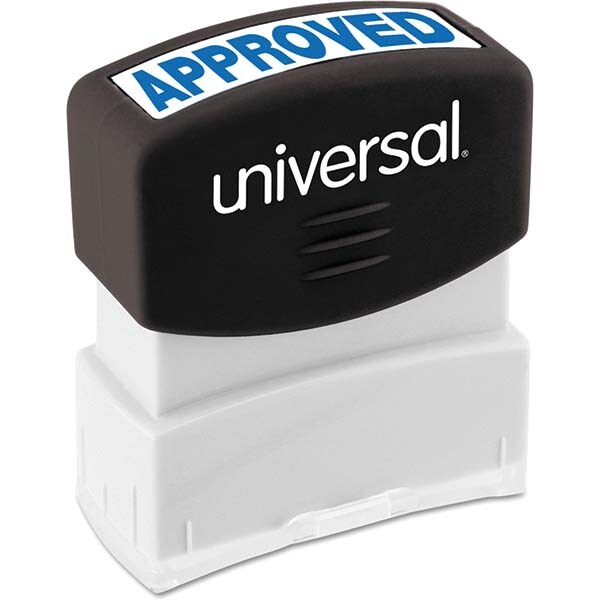 Pre-inked Stock Stamps; Type: Message ; Message: APPROVED ; Color: Blue ; Length (Inch): 2.5 ; Width (Inch): 1.25