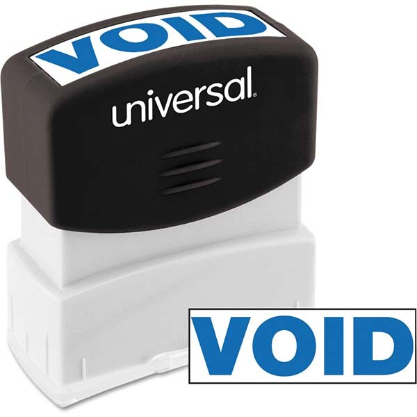Pre-inked Stock Stamps; Type: Message ; Message: VOID ; Color: Blue ; Length (Inch): 1.2 ; Width (Inch): 2.3