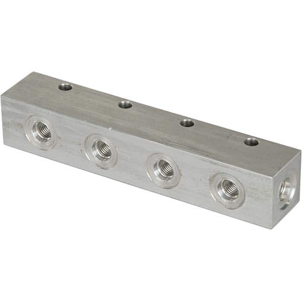 Enerpac A61 Manifold: #4 Inlet, 4 mm Outlet, 7 Inlet Ports, 7 Outlet Ports, 3-1/2" OAL, 1-1/4" OAW 