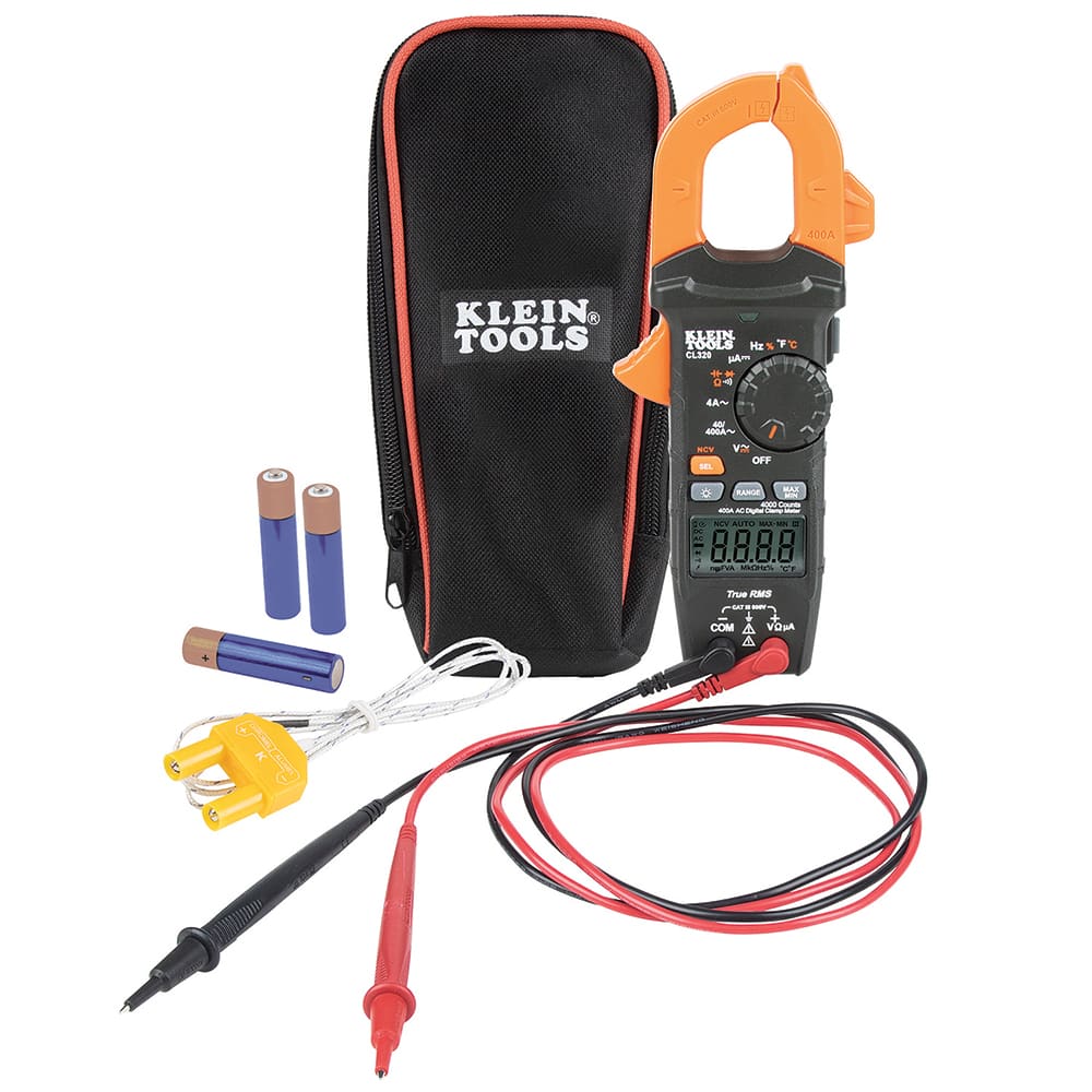 Klein Tools CL320 HVAC Clamp Meter: CAT III, 1.61" Jaw, Clamp On Jaw 