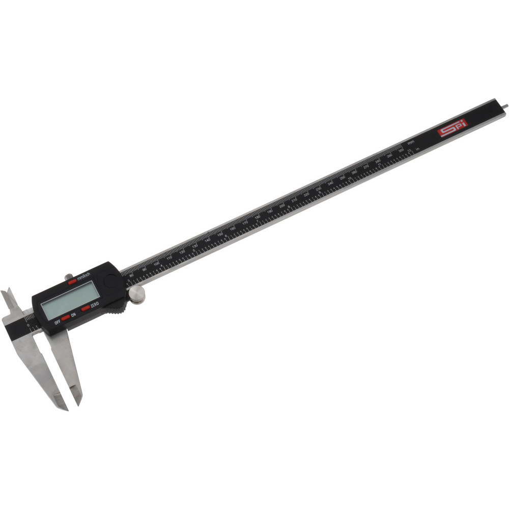 Electronic Caliper: 300.00 mm, 12", 0.0100 mm, 0.0005" Resolution, +/-0.03 mm, +/-0.0010" Accuracy, Stainless Steel - Stainless Steel