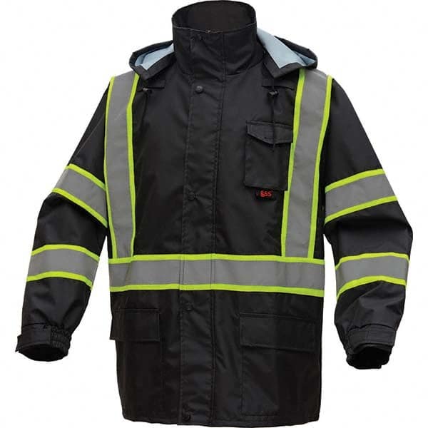 GSS Safety 6007-L/XL Rain Jacket: Size XL, Black, Polyester 