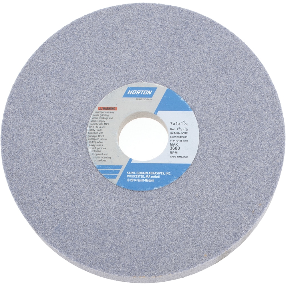 Norton 66252942701 Surface Grinding Wheel: 7" Dia, 1" Thick, 1-1/4" Hole, 60 Grit, J Hardness Image