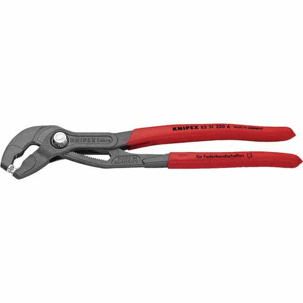 Knipex Pliers; Type: Hose Clamp Pliers ; Jaw Type: Rotating Tip ; Overall Length Range: 9" - 11.9" ; Overall Length (Inch): 9.8500 ; Style: Spring