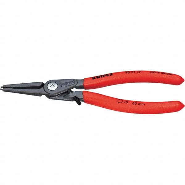 Knipex 48 31 J2 Retaining Ring Pliers; Type: Internal; Tip Angle: 0 0; Body Material: Steel; Handle Material: Non-Slip Plastic; Tether Style: Not Tether Capable; Features: Heavy-Duty; Overstretching Limiter; Bolted Joint; Zero Backlash Operation; Adjustable Stop Screw; W 