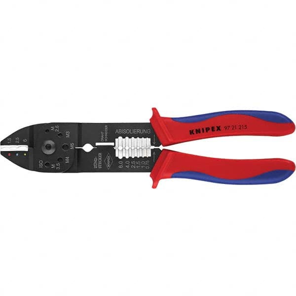 Knipex 97 21 215 Crimpers; Crimper Type: Crimping Plier ; Maximum Wire Gauge: 10AWG ; Capacity: 10-18 AWG ; Terminal Type: Various ; Features: Comfort Grip ; For Use With: Connectors & Plug Type Connectors; Insulated & Non-Insulated Terminals 